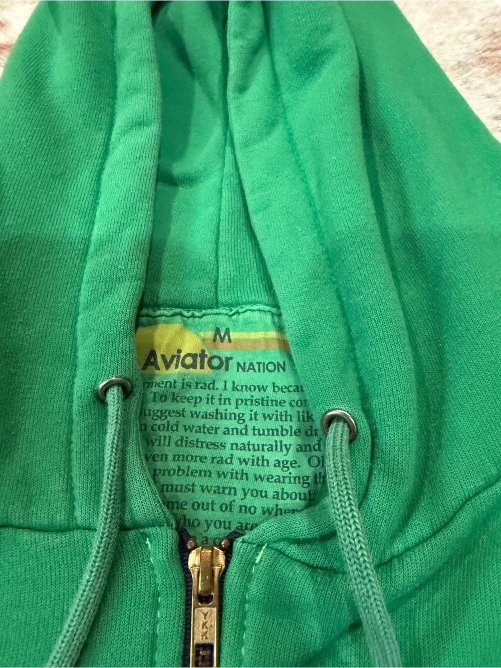 Aviator Nation green zip Hoodie with Rainbow Trim - Picture 5 of 5